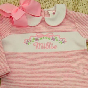 Baby Girl Coming Home Outfit-Monogrammed Footie Romper-Personalized baby gift-Bow/Take Home Outfit