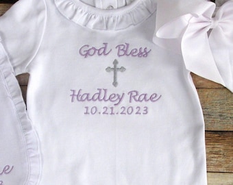 Baby Girl Christening Romper Set: Ruffle Detail, Soft Cotton Knit
