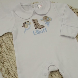 Baby Boy Coming Home Outfit- Monogrammed Romper, Footie-Personalized Baby Gift-Cowboy Romper-Western Footie-Collar Footie