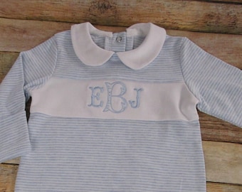 Baby Boy Coming Home outfit-Monogrammed footie romper-personalized baby gift
