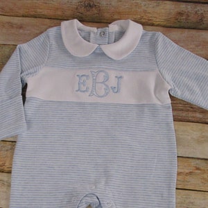 Baby Boy Coming Home outfit-Monogrammed footie romper-personalized baby gift