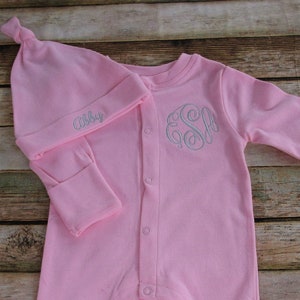 Baby Girl Coming Home Outfit Baby Girl Clothes Personalized Baby Girl Gift Personalized Baby Footie Newborn Girl Footie Newborn Girl Hat