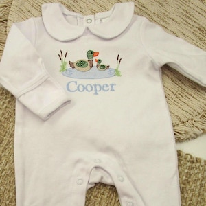 Baby Boy Coming Home Outfit- Monogrammed Romper, Footie-Personalized Baby Gift-Mallard Duck