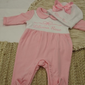 Baby Girl Coming Home Outfit-Monogrammed Footie Romper-Personalized baby gift-Bow/Take Home Outfit