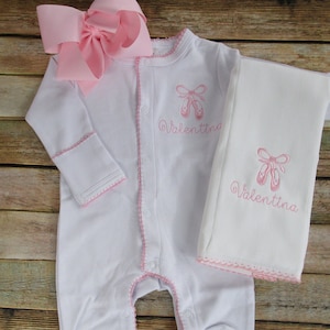 Girl Footie-Baby Girl Coming Home Outfit-Baby Girl Clothes-Newborn Girl Footie-Ballet Footie-Personalized Footie