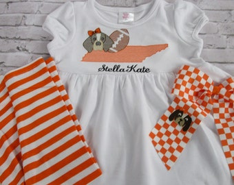 Girl Hound Dress/Tunic-Hound Shirt and Orange and White Stripe Leggings-Hound Gameday Outfit-Team Spirit