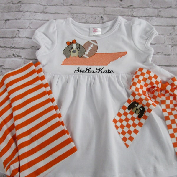 Girl Hound Dress/Tunic-Hound Shirt and Orange and White Stripe Leggings-Hound Gameday Outfit-Team Spirit