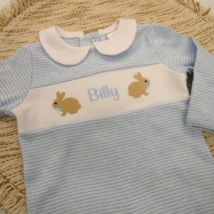 Baby Boy Coming Home outfit-Easter Monogrammed footie romper-Easter Bunny-Personalized Baby Gift-Easter Peeps