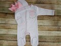 Personalized Knit Baby Girl Footie Set: Gingham Bow, Pink Trim