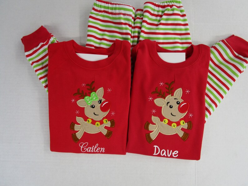Personalized Children Christmas Pajamas Reindeer Pajamas-Monogrammed Pajamas-Matching Outfits-Brother Sister Matching Outfits-Sibling Sets