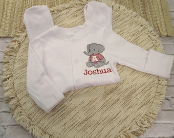 Personalized Crimson Elephant Football Baby Romper, Team Spirit Footie-Game Day