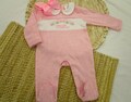 Monogrammed Baby Girl Footie Romper: Pink Stripe Knit Cotton Outfit