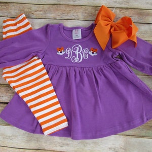 Girl Tiger Dress/Tunic Purple Shirt and Orange  Stripe Leggings