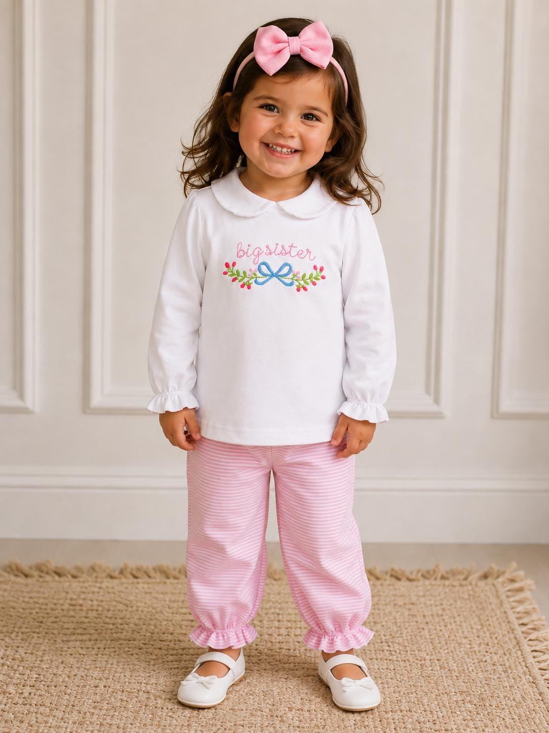 Personalized Big Sister Outfit:Pink Stripe Pants-Big Sister Shirt