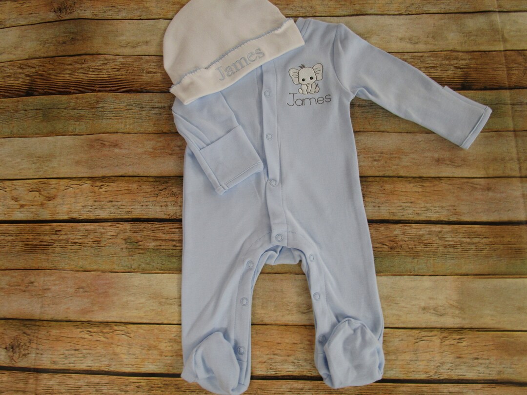 Baby Boy Coming Home Outfitbaby Boy Elephant Footie Personalized Baby Boy Gift Newborn Boy