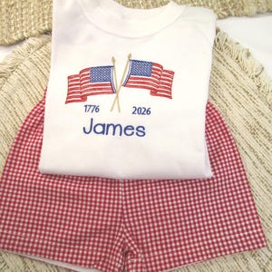 Boy Patriotic Shirt-Personalized 4th of July Shirt-Red Gingham Shorts-USA-America image 1