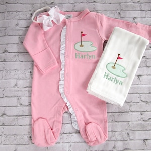 Girl Golf Footie-Personalized Newborn Girl Coming Home Outfit/baby shower gift/newborn outfit/Baby Girl Golf Footie/Baby Girl Romper