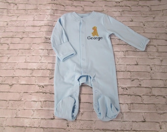 Baby Boy Coming Home Outfit-Personalized Puppy Dog Footie: Newborn Baby Coming Home Outfit