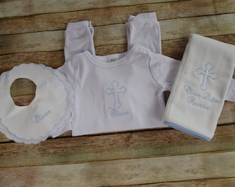 Boy Christening Outfit, Boy Baptism Outfit,Baby Dedication, Baby Boy Easter Outfit, Baby Boy Communion Set, Baby Boy Romper