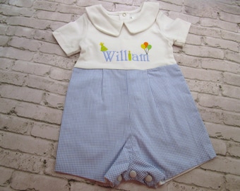 Boy Birthday Shortall | First Birthday Jon-Jon | Gingham Romper |Boy First Birthday Shirt