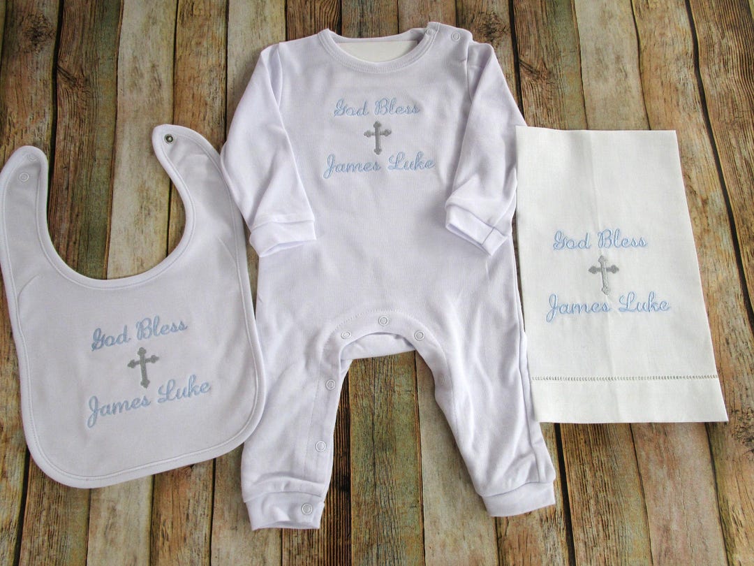 Light Blue Panelled Christening Romper (3mths-2yrs)