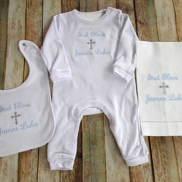 Baby Boy Christening Romper Set: Soft Cotton Knit, Personalized