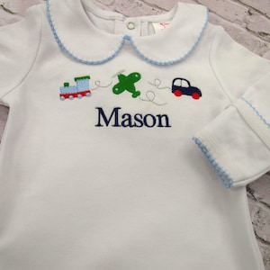 Newborn Baby Footie-Baby Boy Romper-Newborn Coming Home Outfit-Collared Footie-Train-Plane-Cars-Airplane