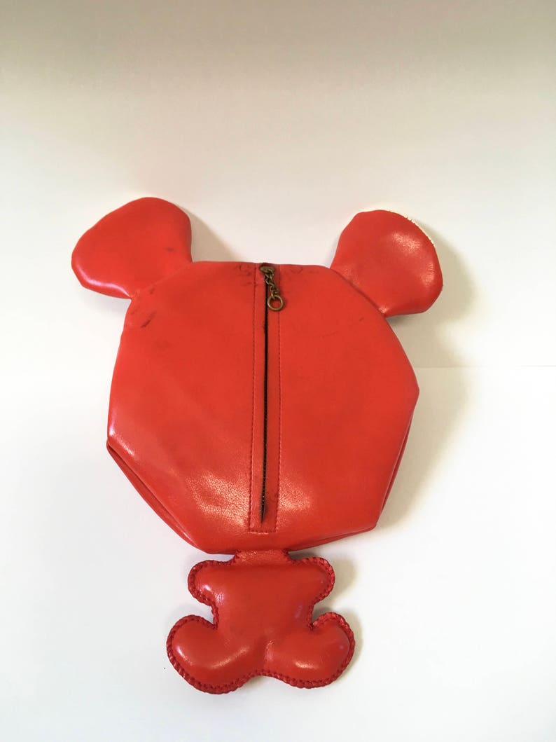 NaugahydePleather Made in Japan Large Coin Purse or Small Clutch Vintage RedWhite Bear