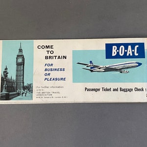 Vintage BOAC Airlines Used Passenger Ticket and Baggage Check