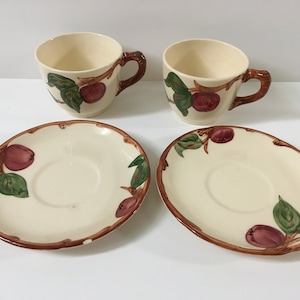 Set of 2 Vintage Franciscan Pottery Apple Pattern Cups and Saucers, 1940&#39;s, Free Shipping