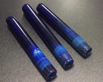 Chillum one hitter galaxy silver fumed cobalt blue glass girly tobacco pipe Boro