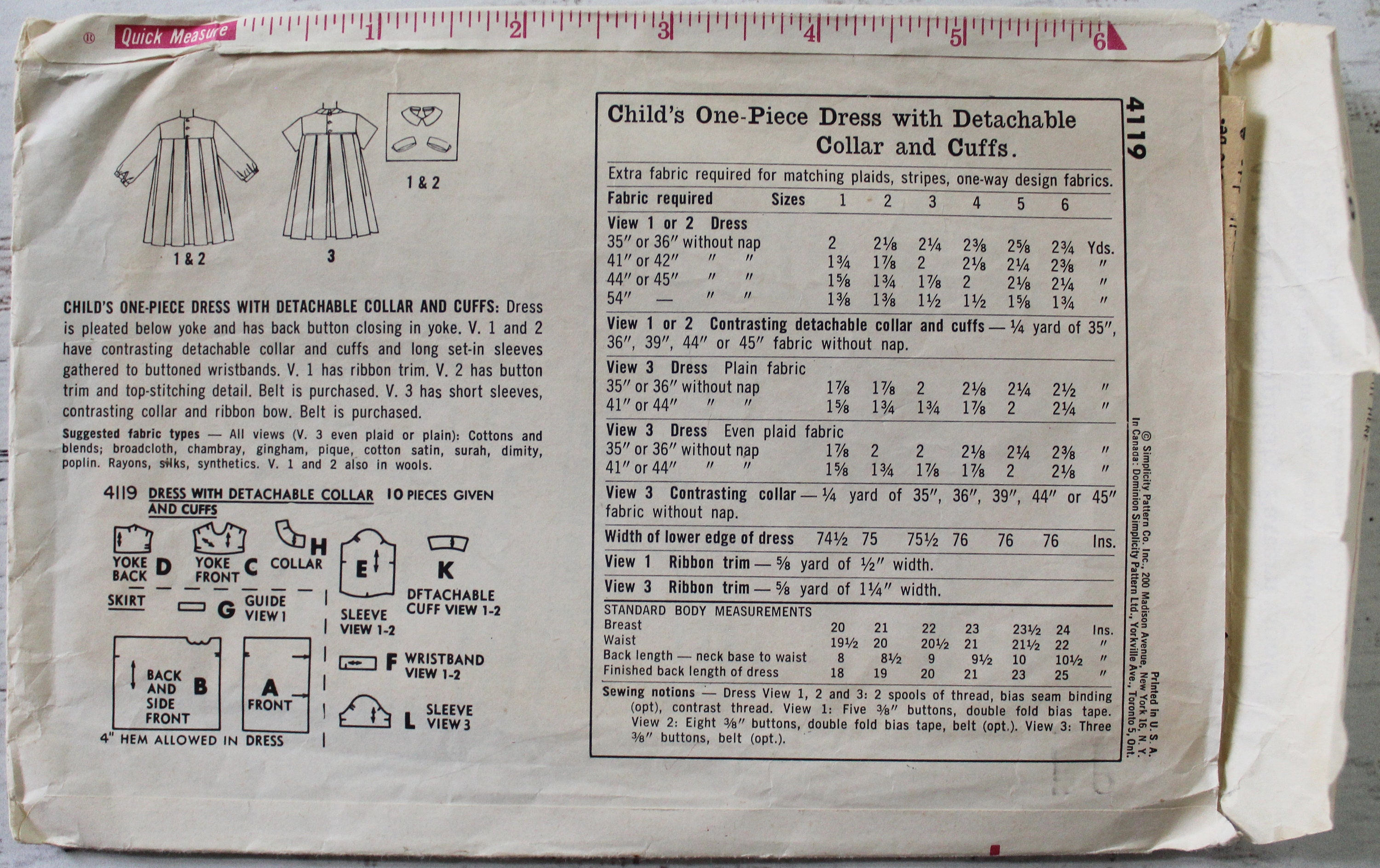 CUT & Used VINTAGE Sewing Pattern Simplicity 4119 Size 3 - Etsy