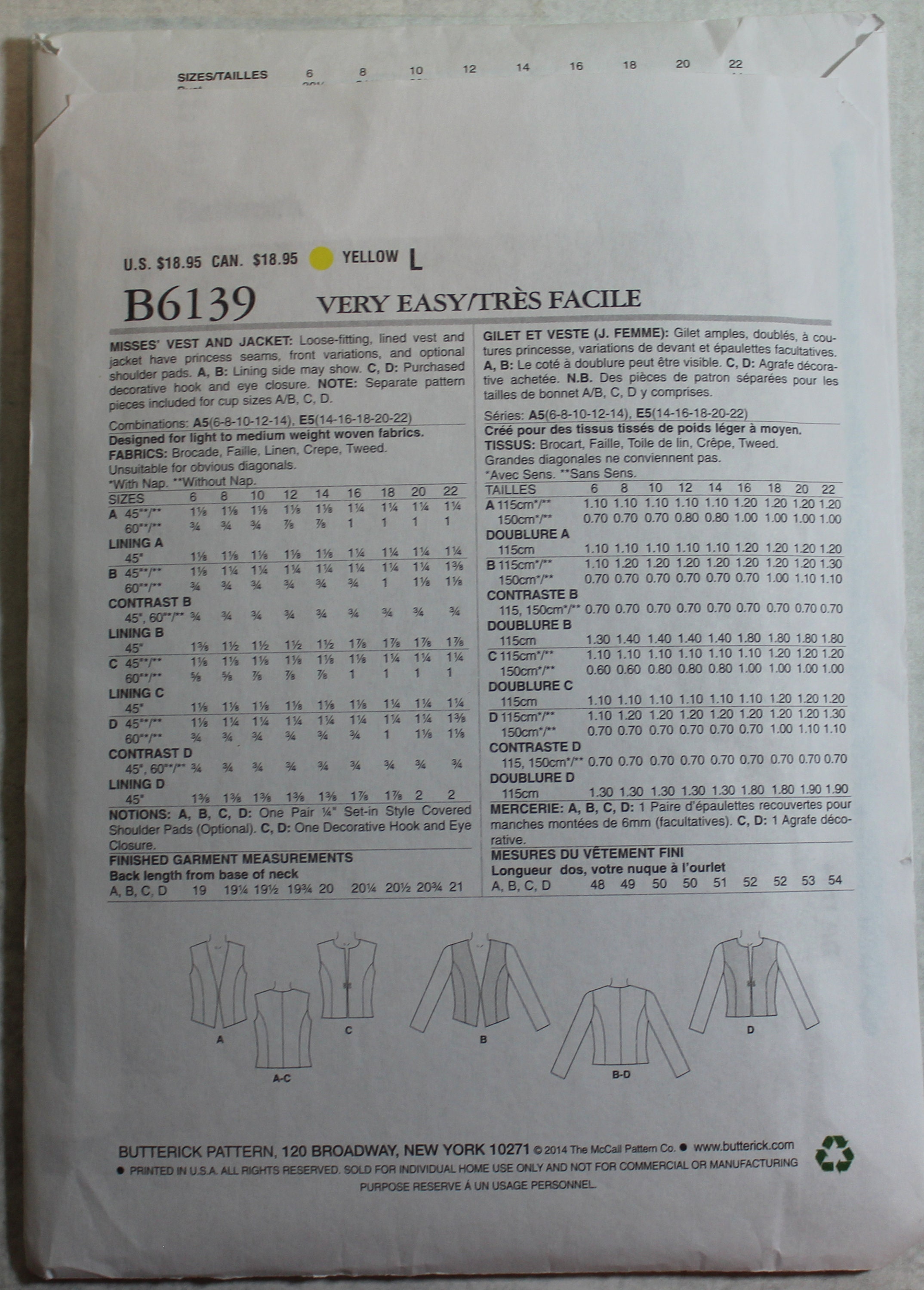 Vogue Patterns V8884 Mantel Schnittmuster - Größen A5 6-14
