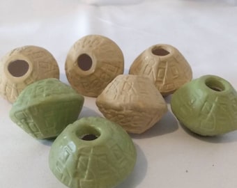 1970/'s Vintage Ceramic Macrame Owl Beads Excellent Condition 1960/'s Yellow Green White Splatter 2 12 inches Set of Four