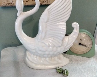 1950s Ceramic Swan Lamp Lane and Co Table Desk Dresser Light