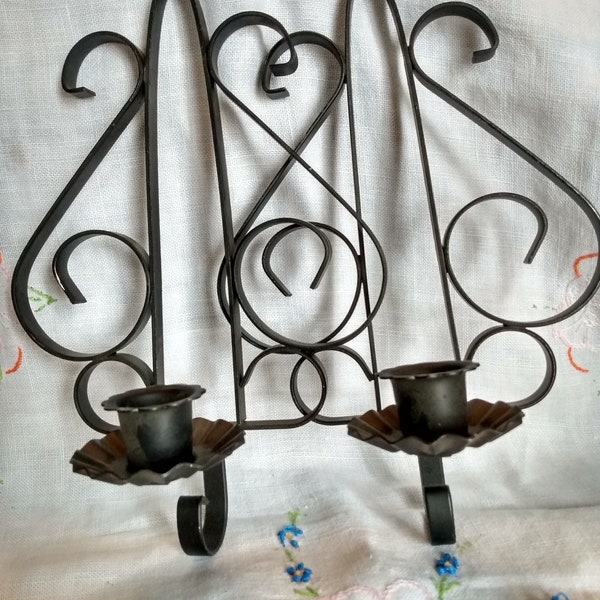 Pair of Candle Wall Sconces Wrought Iron Mid Century Italianate Spanish Modern Decor