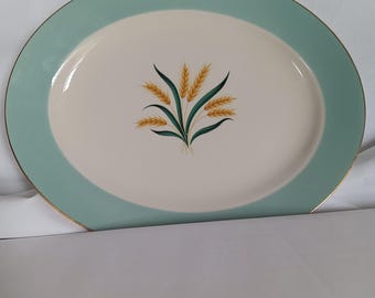 Serving Platter Wheat Spray Viking International DS Ohio Aqua