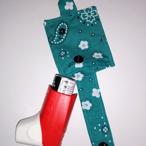 24 Colors Asthma Inhaler Holder Keychain Clip Adult and Child Patterns for Red Inhaler Pictured