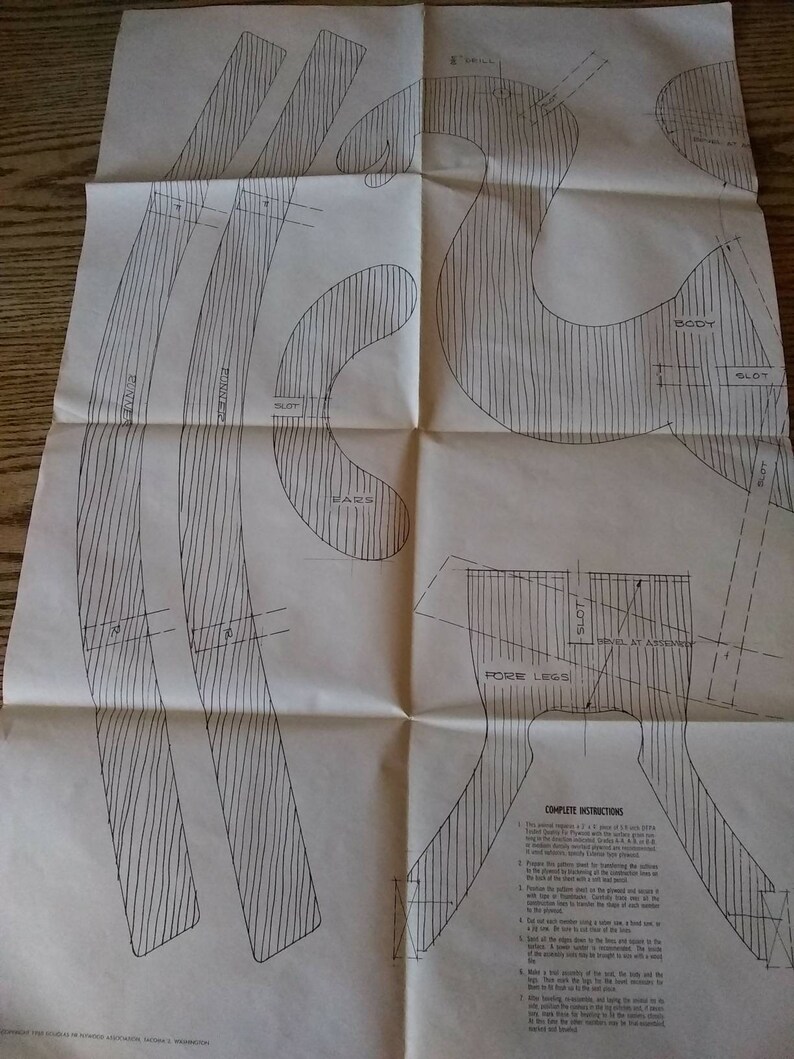 Vintage Plywood Rocking Horse Pattern and Directions Plywood Zoo Pony Wood Riding Toy Mid Century Child Toddler Birthday Christmas Project