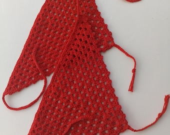 Hot Red Melt the Ice Bandana Head Kerchief Hand Crocheted Resistance for Warm Weather