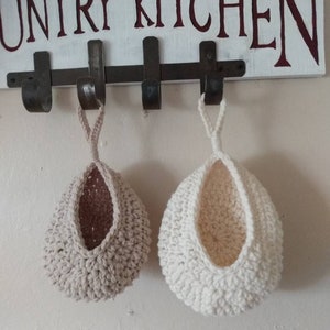 Pair of Hanging Pod Baskets Crocheted Neutral Minimalist Decor Wall Hook Doorknob Storage Organization