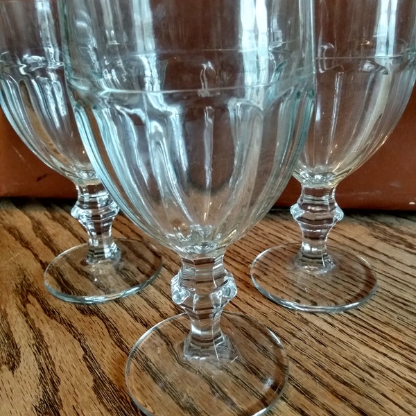 3 Libbey Footed Glass Water Goblets