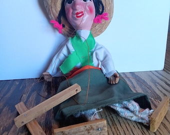 1960s Mexico Marionette Woman Puppet Toy