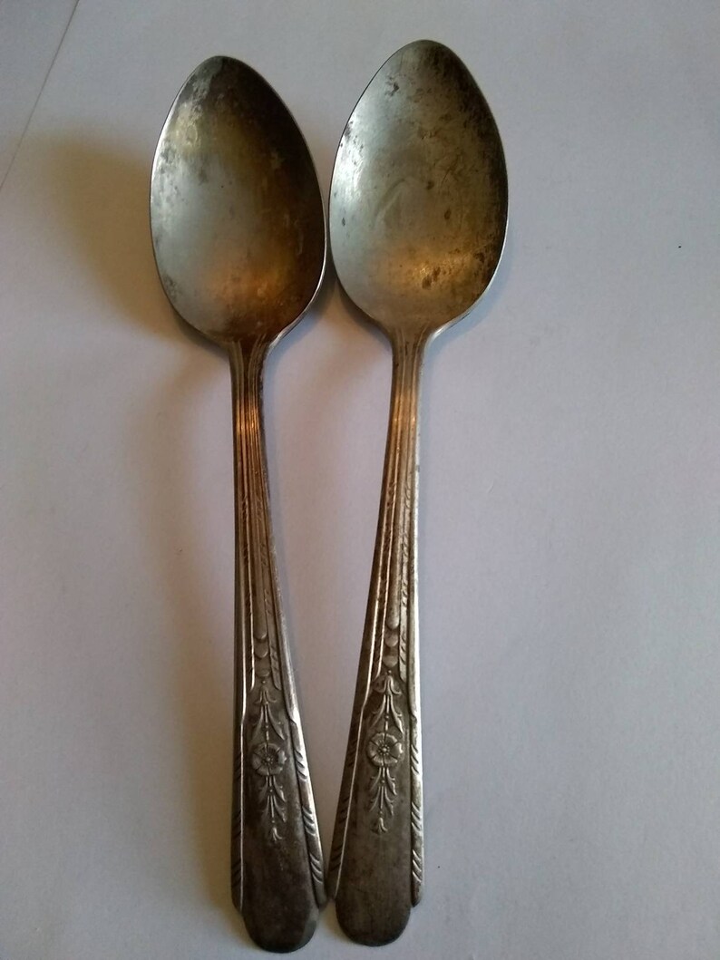 Early Vintage Crosby Silverplate Tablespoons Set of 2 Floral Art Deco Table Dining Elegant Serving