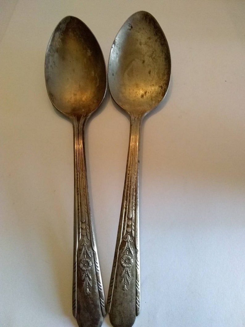 Early Vintage Crosby Silverplate Tablespoons Set of 2 Floral Art Deco Table Dining Elegant Serving