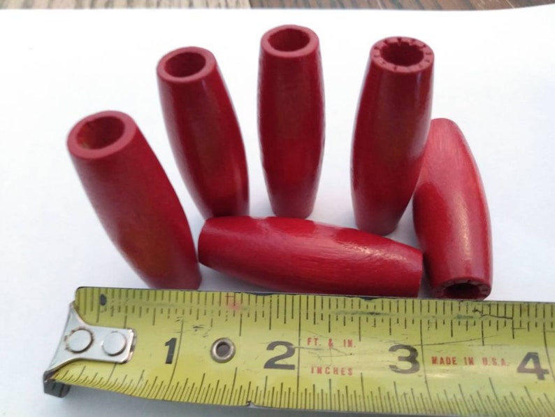6 Large Tapered Oval Wooden Bead 50mm Cherry Red Vintage Retro 1970s