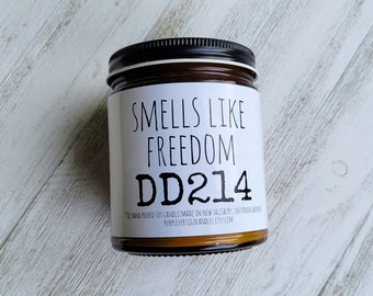 Military retirement gift, DD214, smells like freedom DD214 Candle, military spouse, veteran, retired veteran, army retirement, navy, marine