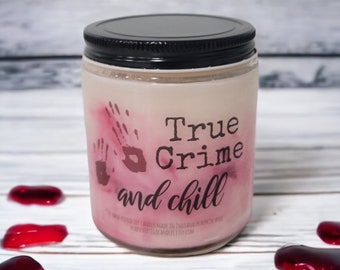 True crime and chill Candle, Halloween Candle, true crime, crime, halloween decor, crime junkie, marbled candle, swirl candle