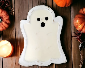 Bougie bol fantôme, bougie Ghost Face, bougie Halloween, Doughbowl, bougie bol en bois fantôme