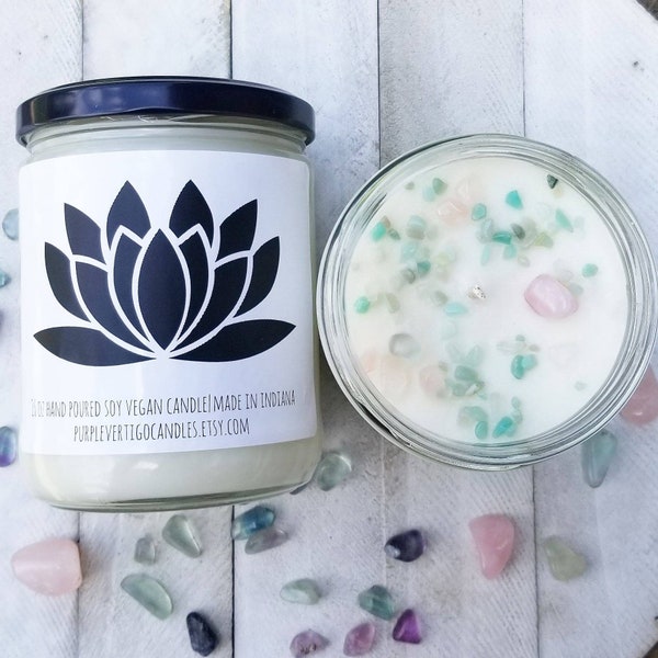 Gemstone Candle, zen candle, gemstones, meditation candle, soy candle